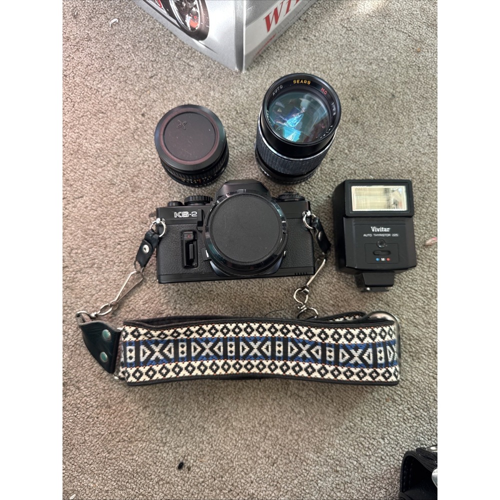 Sears KS-2 35mm Film SLR Camera w/ Sears 50mm f1.7 35mm 28mm Lens Flash Bag EUC - Picture 14 of 16